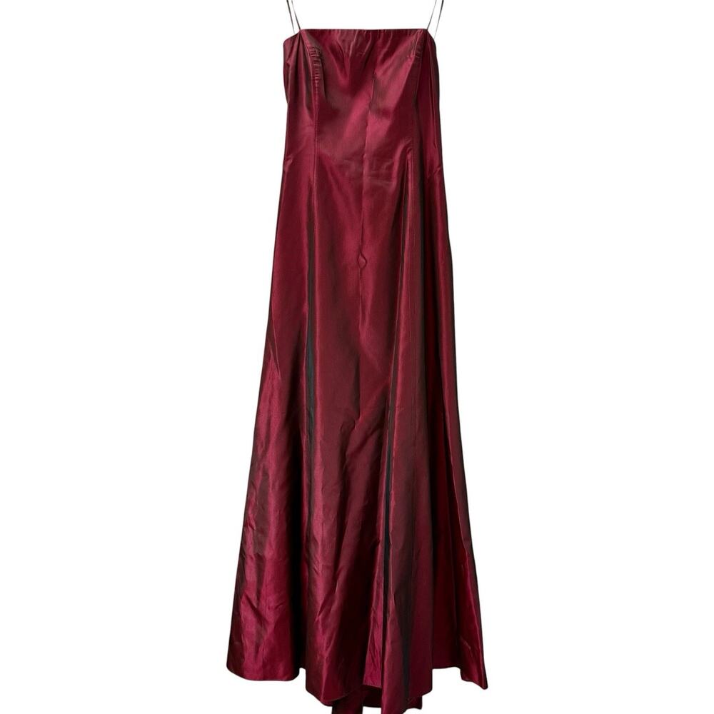 VTG Y2k 90s Vampy Grunge Goth Burgundy Prom Formal Dress Spaghetti Strap Tafetta